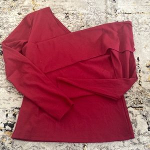 Romw Cross Off Shoulder Deep V Neck Ribbed Knit Slim Wrap Tee Shirt Blouse